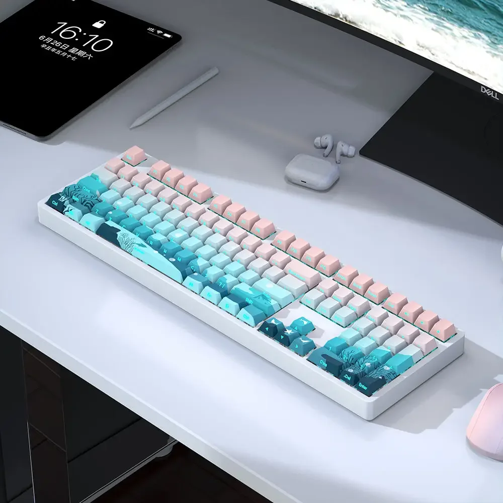 Deep Sea Side Engraved Transparent Keycap Thermal Sublimation Adaptation 68/75/96/104 Mechanical Keyboard