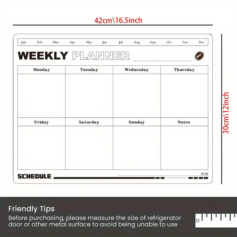 A magnetic dry-erase weekly calendar whiteboard，Restaurant wall-mounted vertical refrigerator，Bring a pen - To-do list whiteboar