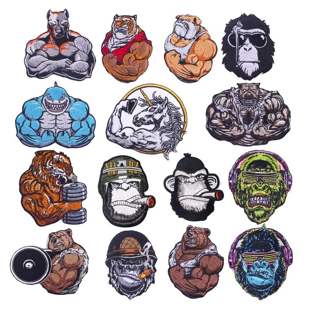 Tactical Bag Accessories Embroidered Muscle Bear Badge Personality Creative Punk Gorilla DIY Hook Backpack Patches for Clothing