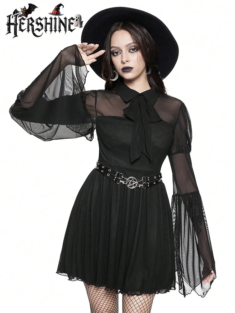 غطاء خصر نسائي من HERSHINE قطعة واحدة مجوفة باللون الأسود على شكل نجمة خماسية Y2K إكسسوار للهالوين على الطراز القوطي الداكن