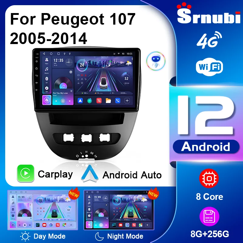 

Автомагнитола для Peugeot 107, Toyota Aygo, Citroen C1 2005-2014, 2Din, Android 12, мультимедийный видеоплеер, Carplay, автомобильная стереосистема, головное устройство