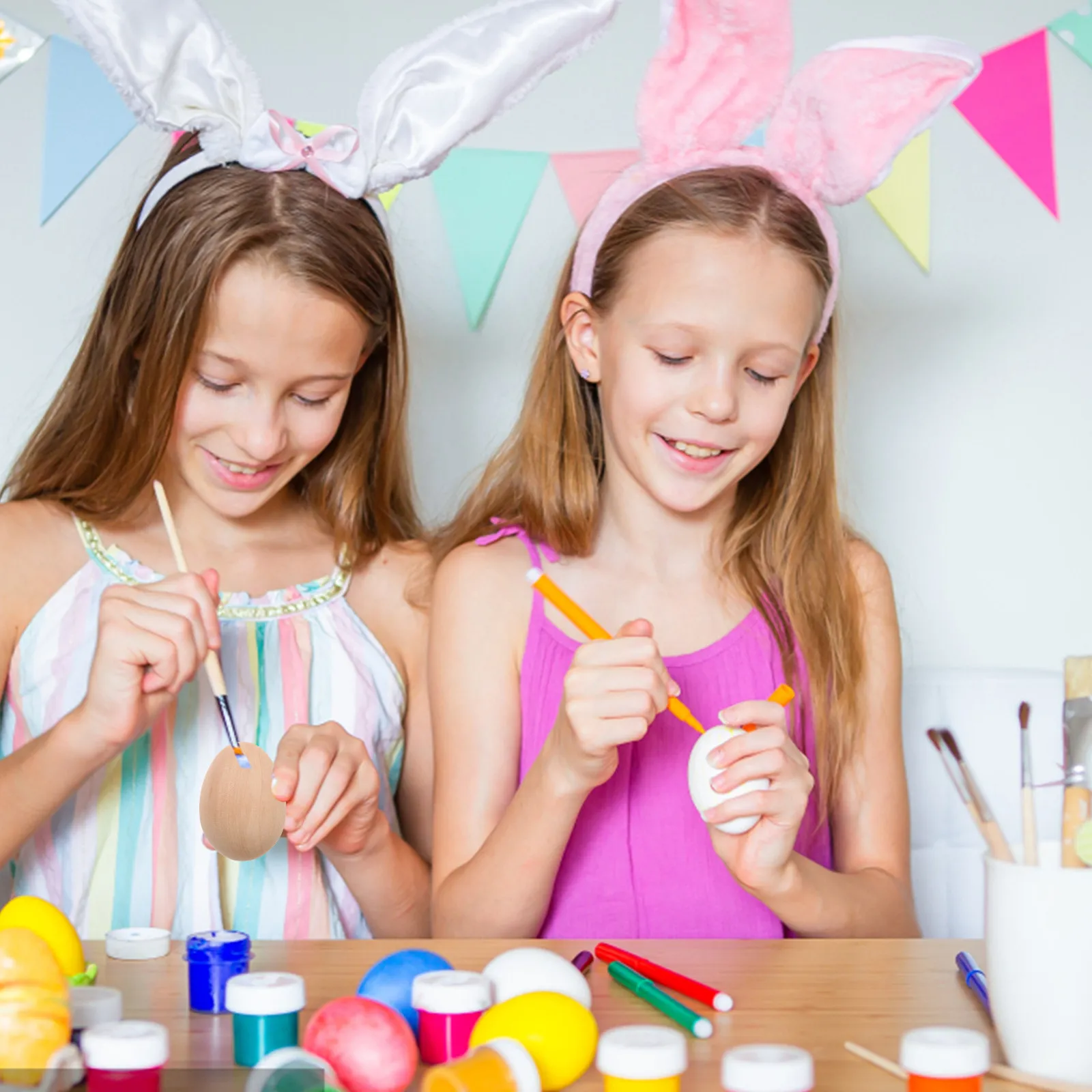 

6 шт. деревянных заготовок для декора: неокрашенные яйца для DIY-росписи, пасхальные украшения, имитация яиц для вечеринок