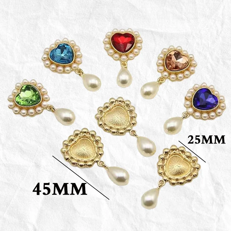 New 5Pcs/Lot 23*45mm Alloy Glass Gold Base Pearl Pendant DIY Clothing Brooch Bowknot Jewelry Decoration Accessories