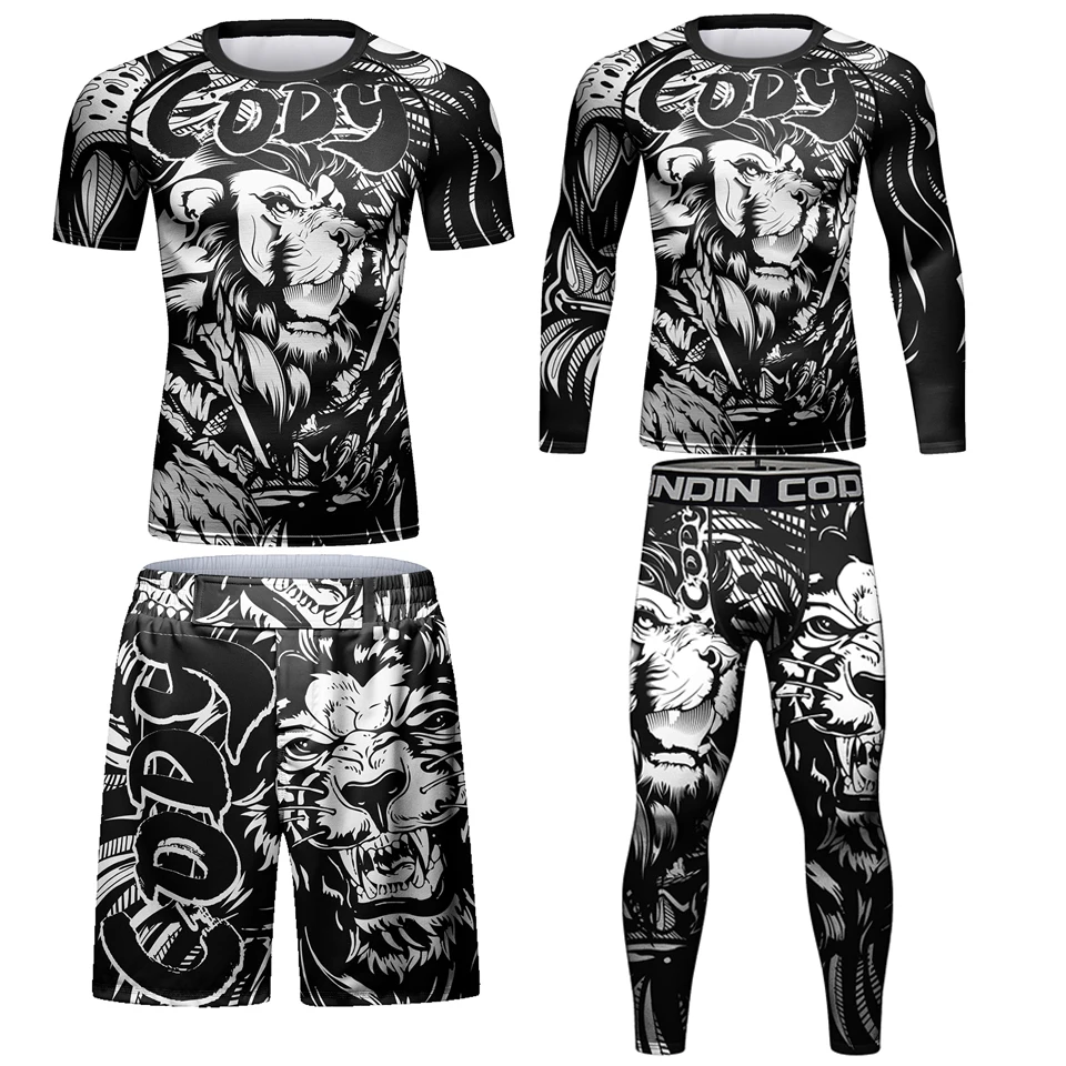 MMA Muay Thai Tracksuit Compression Boxing Sport Shirt Pants Set Men's Jiu Jitsu Running Sportswear Workout Fitness Gym Clothing