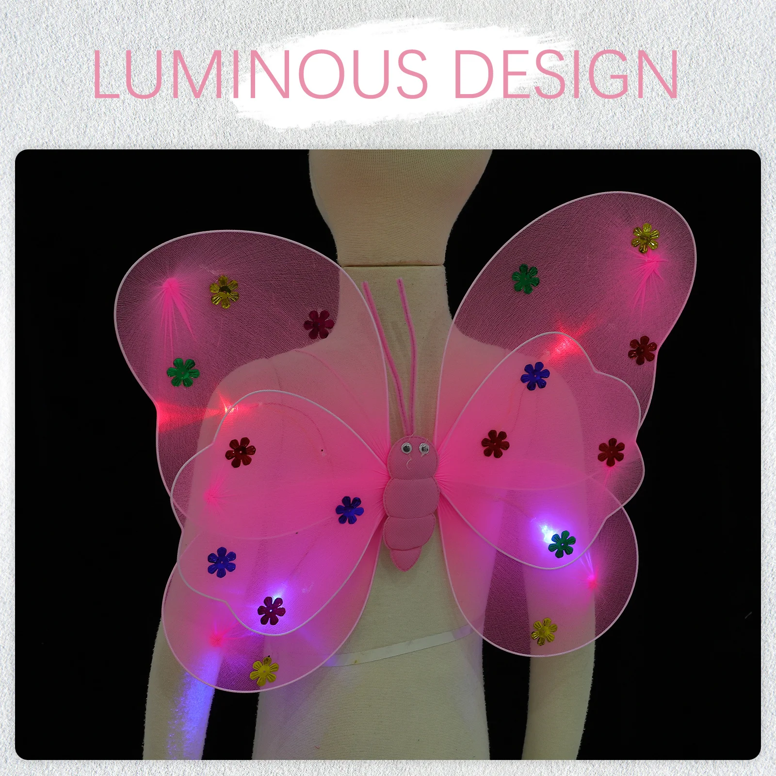 

4Pcs Kids Butterfly Wings Dress Pink Mesh Flower Fairy Skirt Suit Performance Costume Toddlers Kids Sling Dress