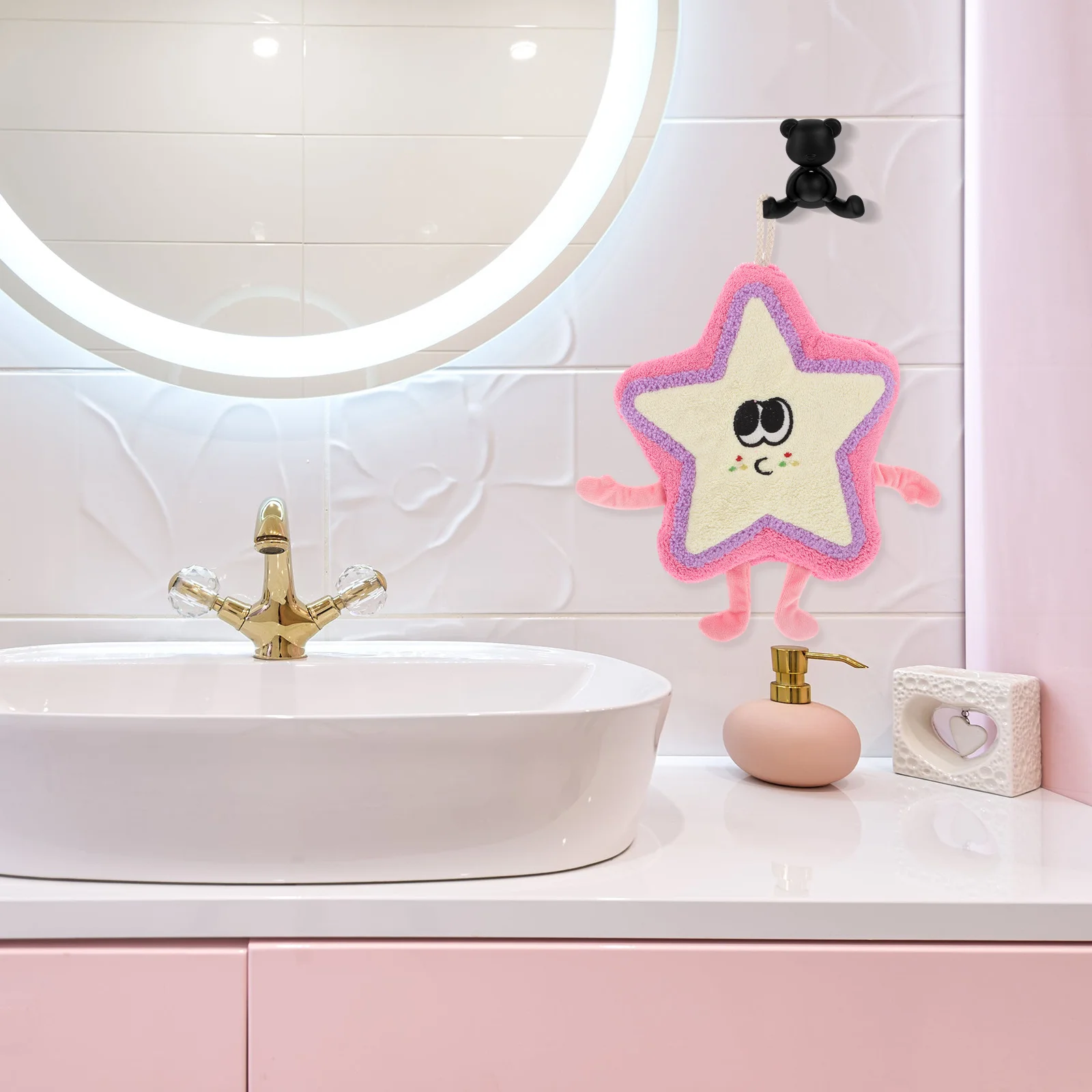 

Star Shaped Absorbent Hand Towels Cartoon Soft Hanging Loop for Kitchen Bathroom Hanging Loop Hand Towel