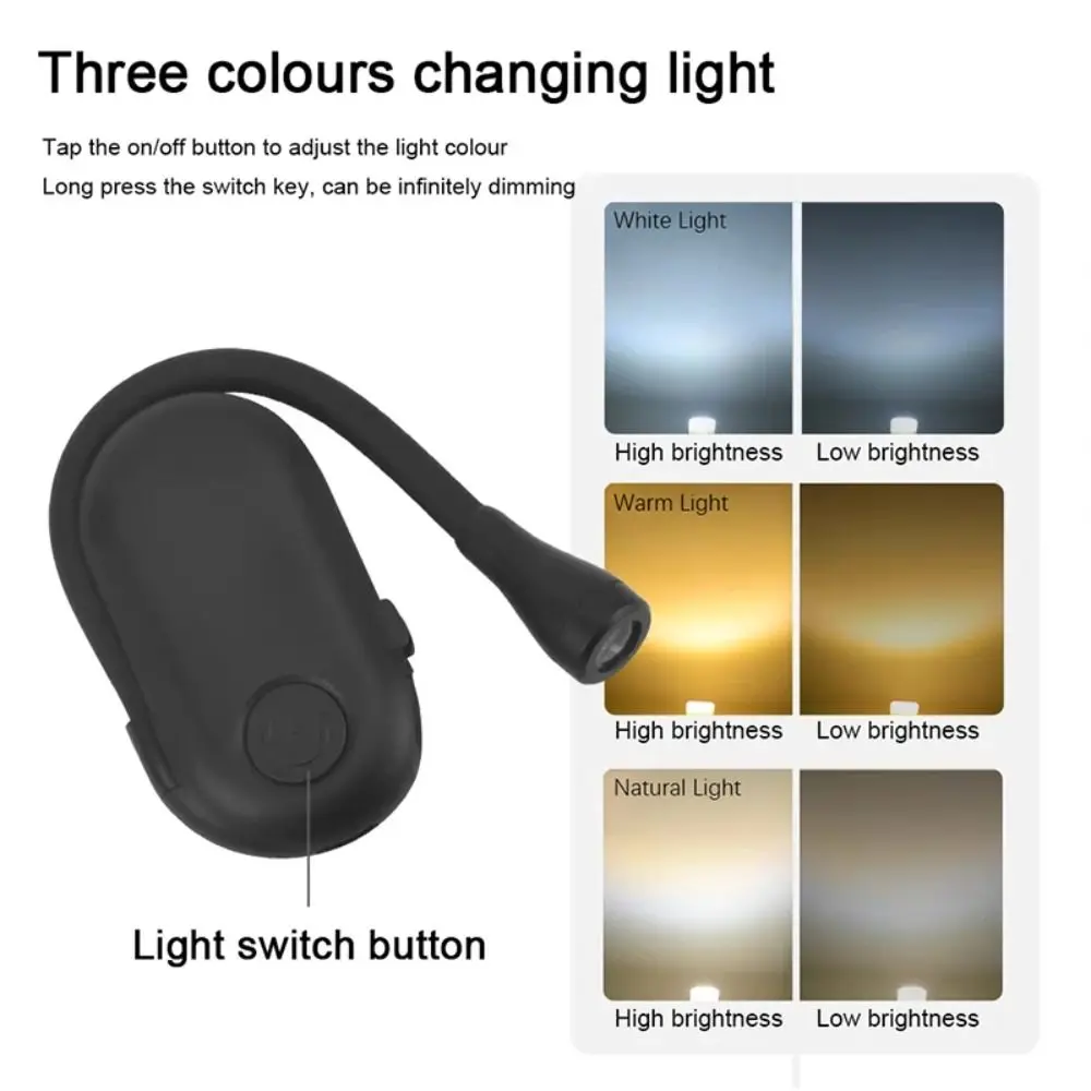 Portable Mini Reading Book Light Rechargeable 360° Flip Clip-on Night Lights Eye Protection Dimmable Led Book Lamp Bedroom