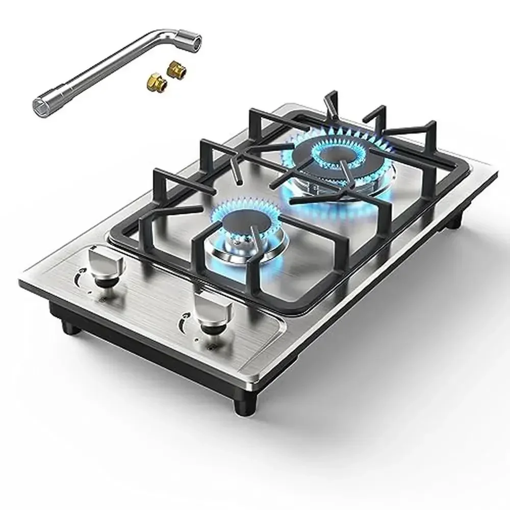 2 Burner Gas Cooktop Stainless Steel Portable Gas Stove Lpg/Ng Thermocouple Protection【Fast Ignition】