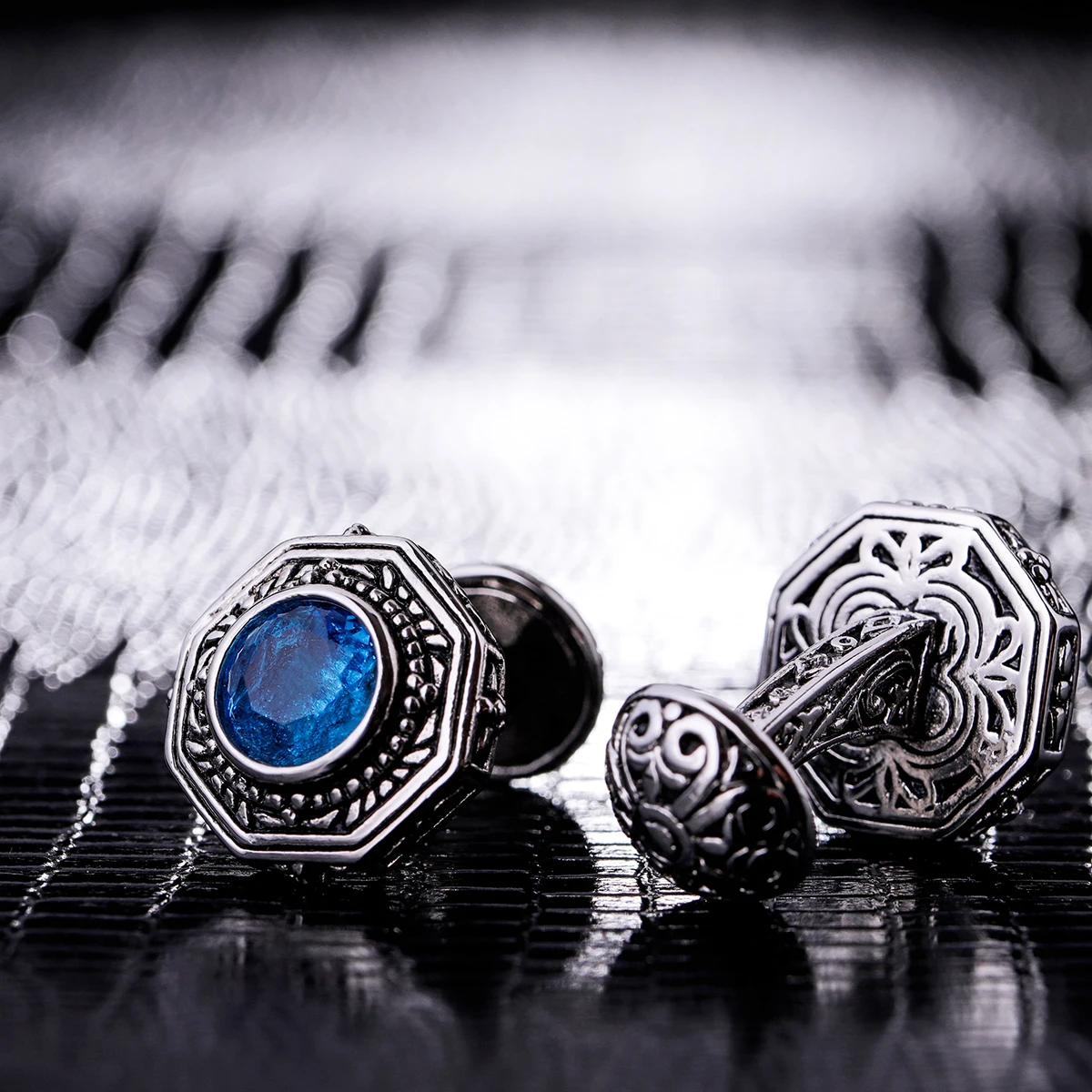 KFLK Brand High Quality for Men's Shirt Double Blue  Crystal Cufflinks Wedding Gift Buttons Guests