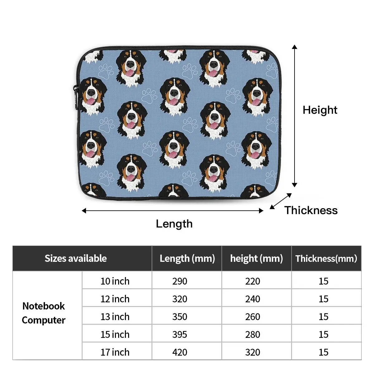 Bernese Mountain Dog Pattern-blueCase Pouch 10 12 13 15 17 Inch For Macbook Air Pro Tablet Shockproof Case Bag