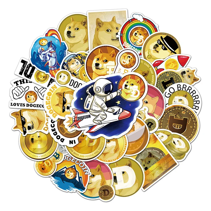 50 Stück Dogecoin-Cartoon-Aufkleber für Laptops, Handys, Skateboards, Gepäck, verschiedene lustige Aufkleber für Geschenke, Partygeschenke.