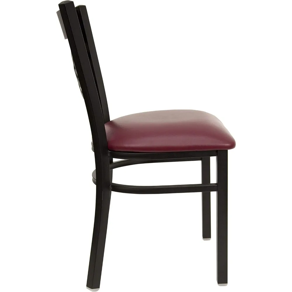 كرسي مطعم EMMA + OLIVER مكون من قطعتين باللون الأسود X Back Metal - مقعد من الفينيل باللون العنابي #5