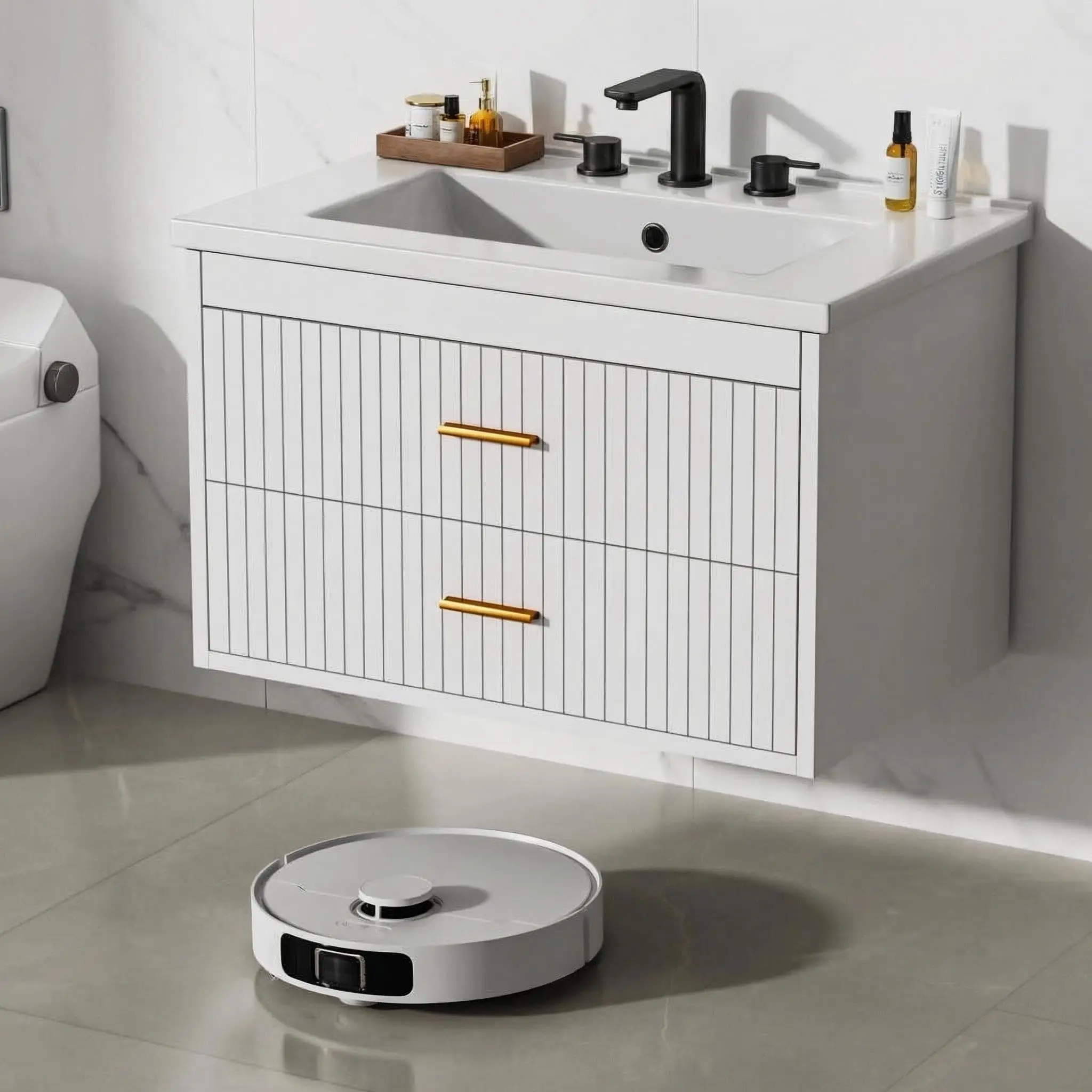 24/30 Inch Floating Bathroom Vanity with Sink,Wall Mounted Storage Cabinet with 2 Drawers,Modern Vanity Combo for Bathroom