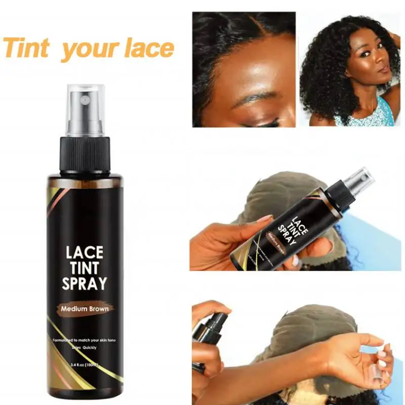 Spray de fusão para perucas, Lace Tint, Impermeável Lace Frontal Dries, Rapidamente Dye, 100ml