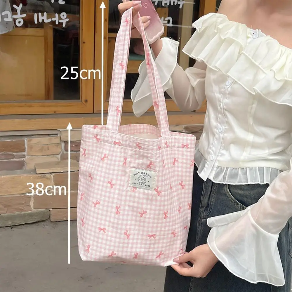 Candy Color Plaid Women\'s Shoulder Bags Large Capacity Women\'s Shopping Bag Cute Bowknot Female Travel Handbags Tote Bags