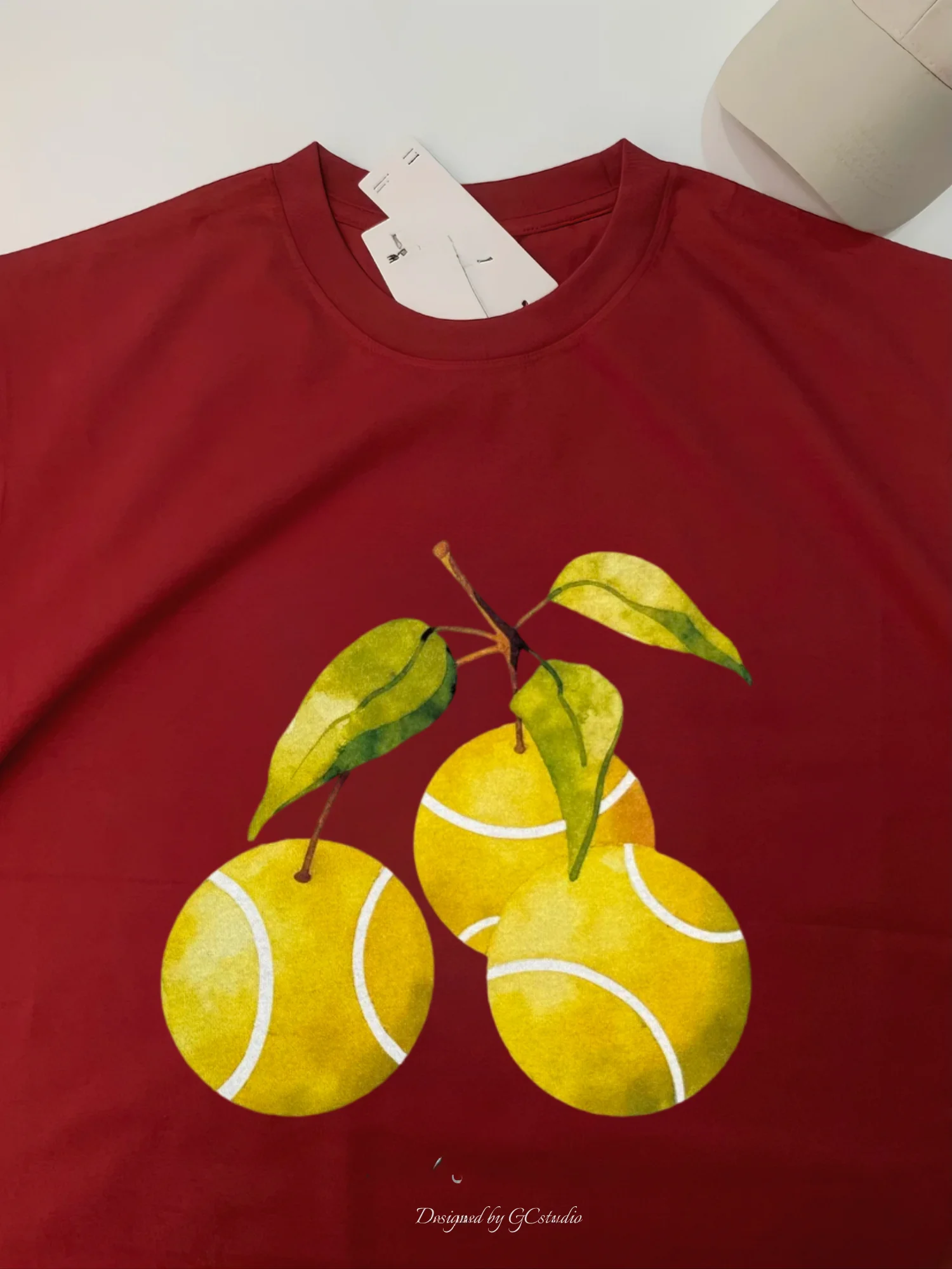 Creative Fun Pure Cotton Long Sleeve T-Shirt Unisex Casual Leisure Breathable Tennis Lemon Design Anti-Pilling round Neck