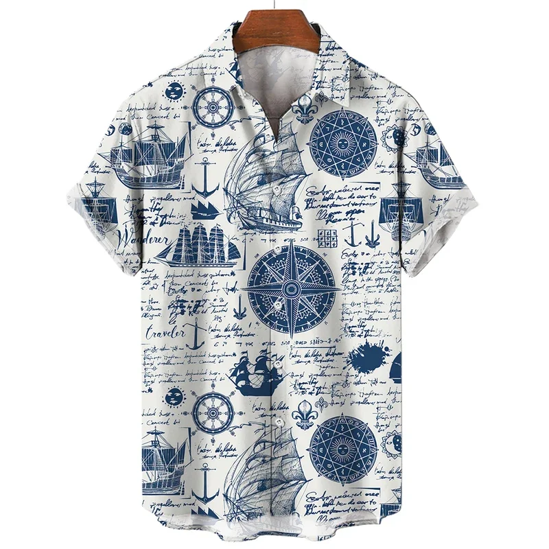 2024 Sailing World Graphic 3D Print MEN'S Vintage Shirt Fashion Casual Hawaiian Beach Style Summer Oversized Shirts For Men