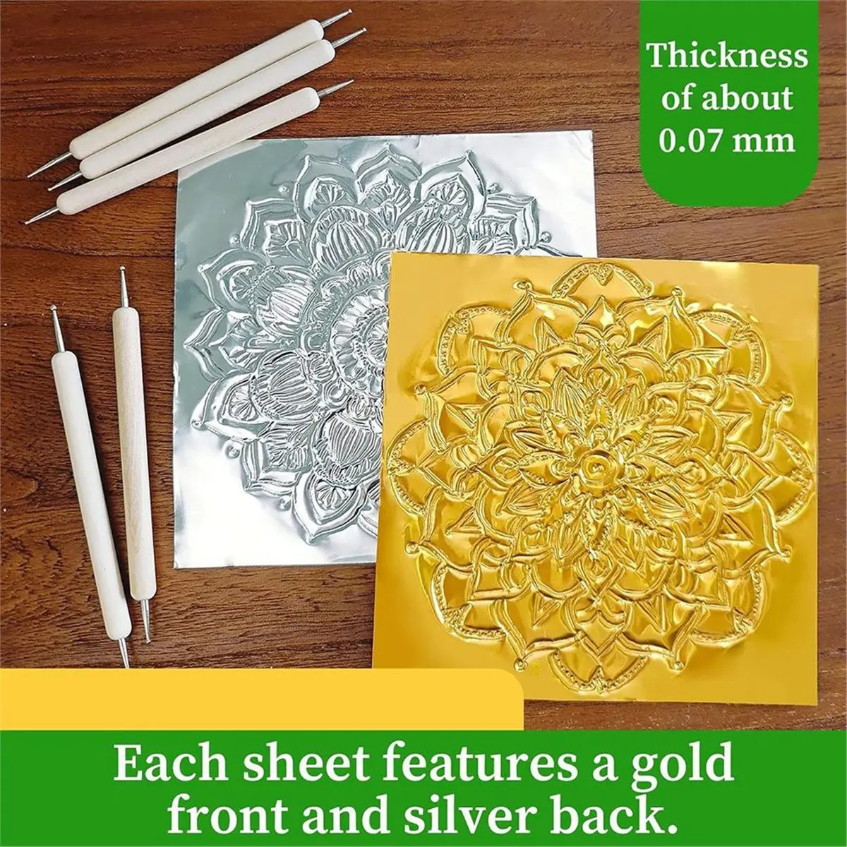 ABJS Gold Aluminum Foil - 20 Sheets, 5.9x5.9 Inch, Embossed, Heavy Duty for Crafting and Home Projects