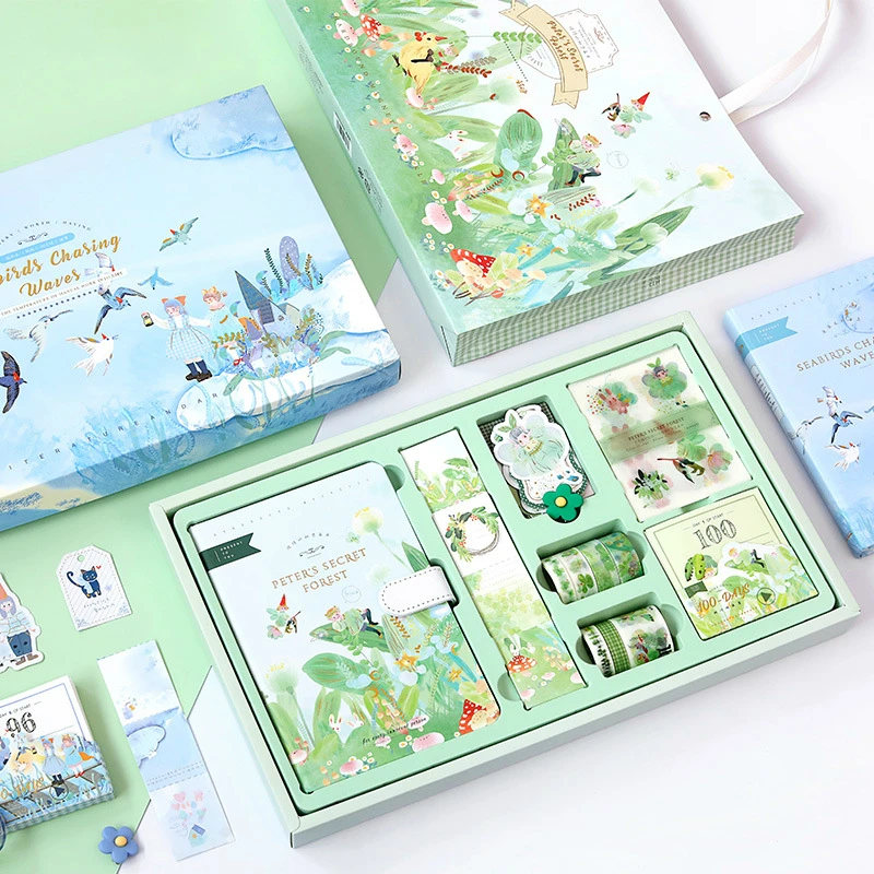 Kawaii Sakura Notebook Gift Set Diy Diary With Bookmark Tape Postcard Stickers Daily Planner Stationery Surprise Gift 102pcs/set