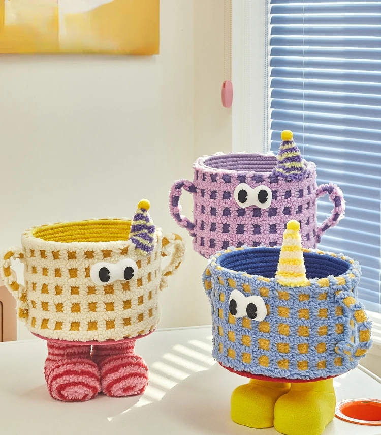 

Dopamine monster storage basket creative household snack bucket cartoon ornaments online celebrity cute cotton rope woven basket