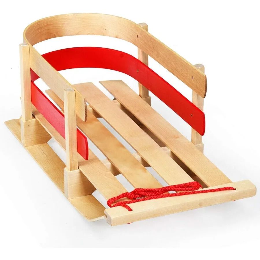 고플러스 나무 썰매 스노우 우드 썰매 솔리드 우드 시트와 당기는 밧줄이 있는 슬라이더, 330파운드 무게 용량의 토보건
