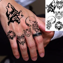 Black Wolf Animal Temporary Tattoos For Men Adults Lion Tiger Fake Tatoos Finger Small Waterproof Tattoo Sticker