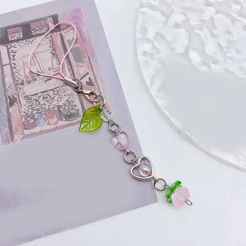 

Sweet Strawberry Bead Charm Pendant Chain Phone Strap Pocket Keychain Strap Hangings Decoration for Key Bag Purse