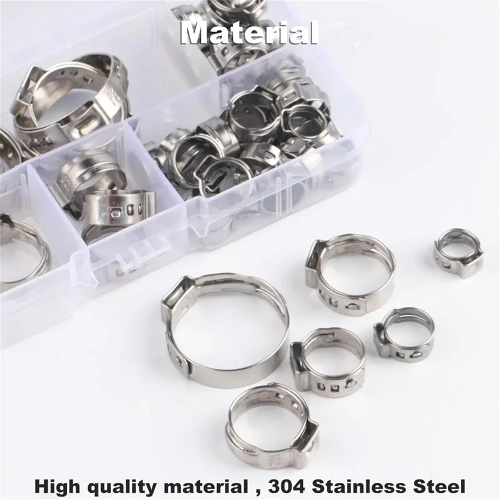 60 Stück 6,8-25,6mm 304 Edelstahl Einohr-Schlauchklemmen Stufenlose Cinch-Klemmringe Set für Sanitär-Rohrverbindungen – Detail 3