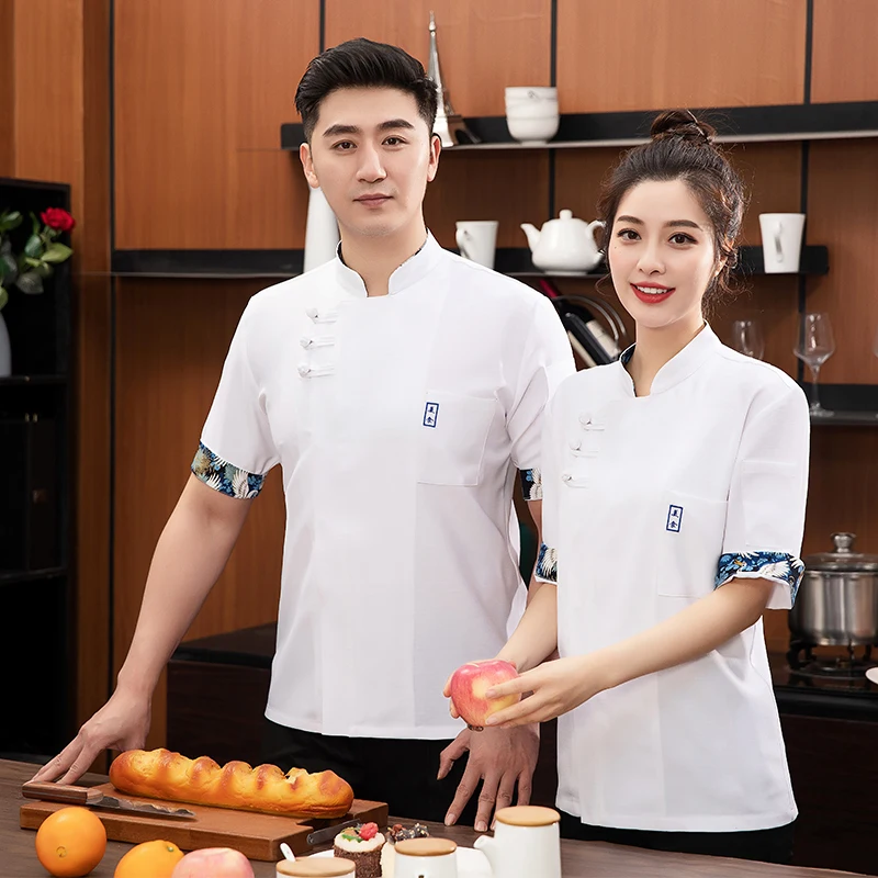 Chef Overalls Men's Summer Chinese Catering Chef Workwear Linen Breathable Wine Restaurant Ding Room Kitchen Uniform Women