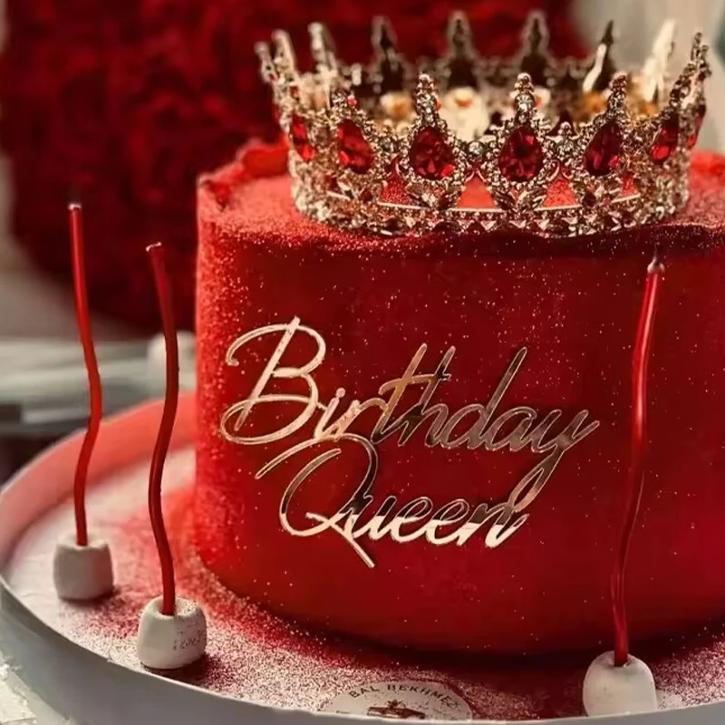 Adorno acrílico para tarta de princesa Reina de feliz cumpleaños, adornos dorados y plateados para tarta, decoración para fiesta de cumpleaños, suministros para Baby Shower