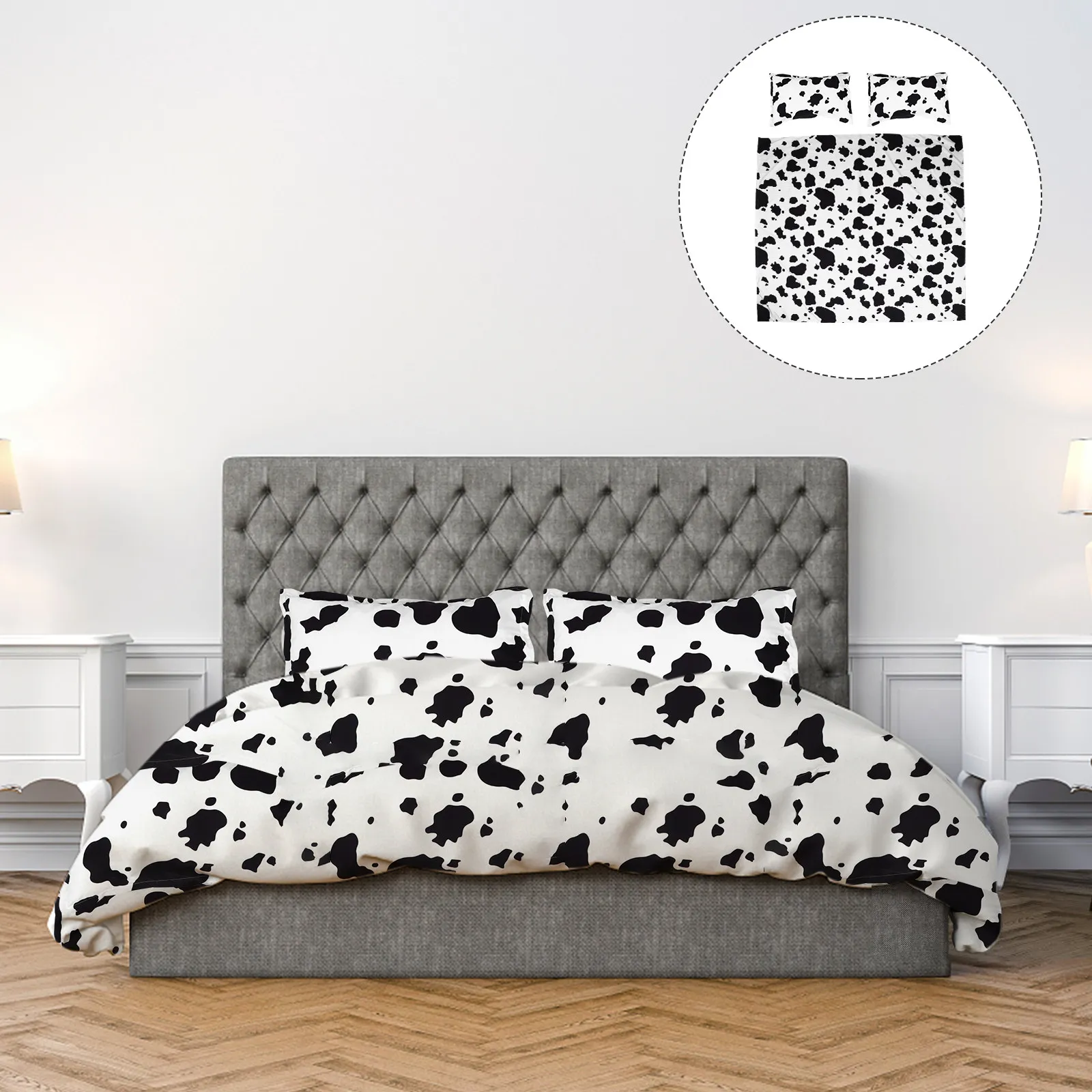 

3Pcs Cow Pattern Bedding Set Cotton Quilt Cover Pillowcases Double Size Room Cartoon Print Washable Zipper Closure
