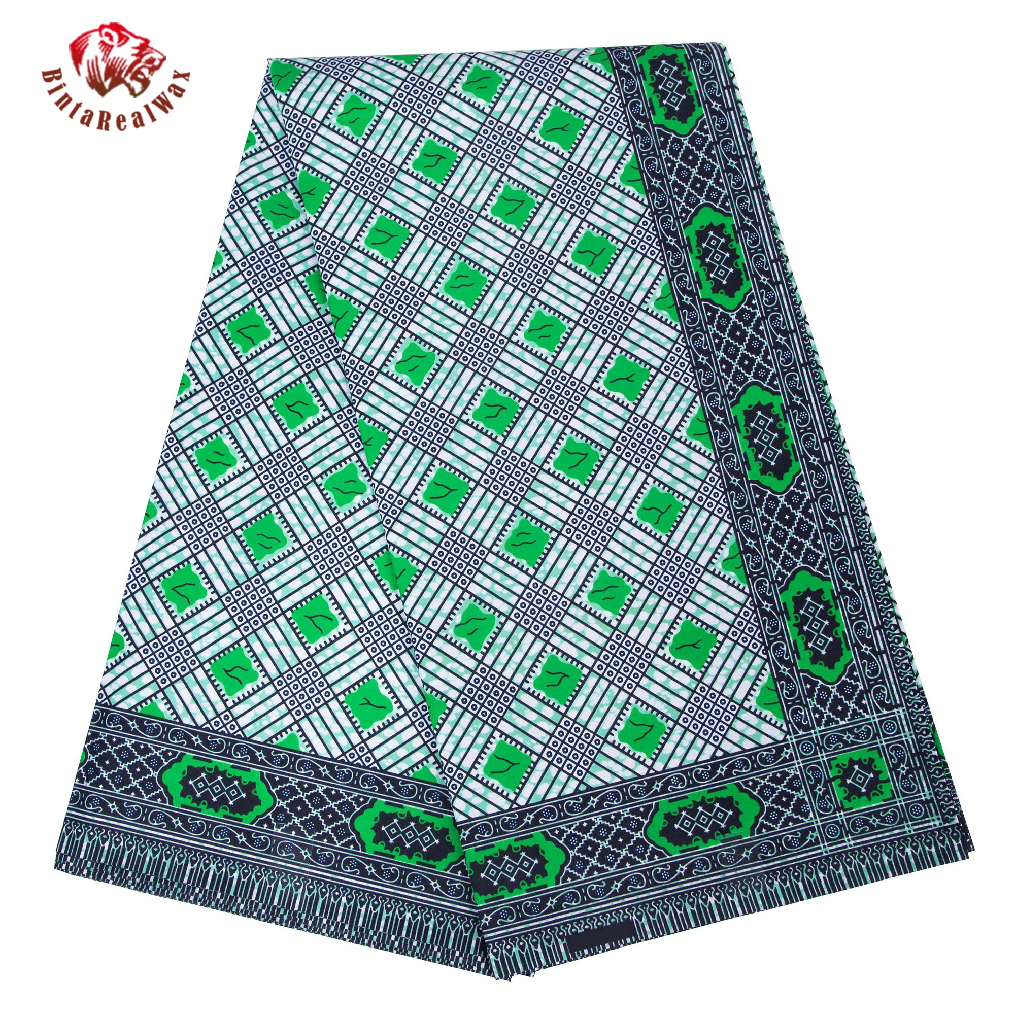 

Африканская ткань с принтом Binta Real Wax Ankara, зеленый геометрический узор с ромбами для платья, головного убора, домашнего декора FP6711