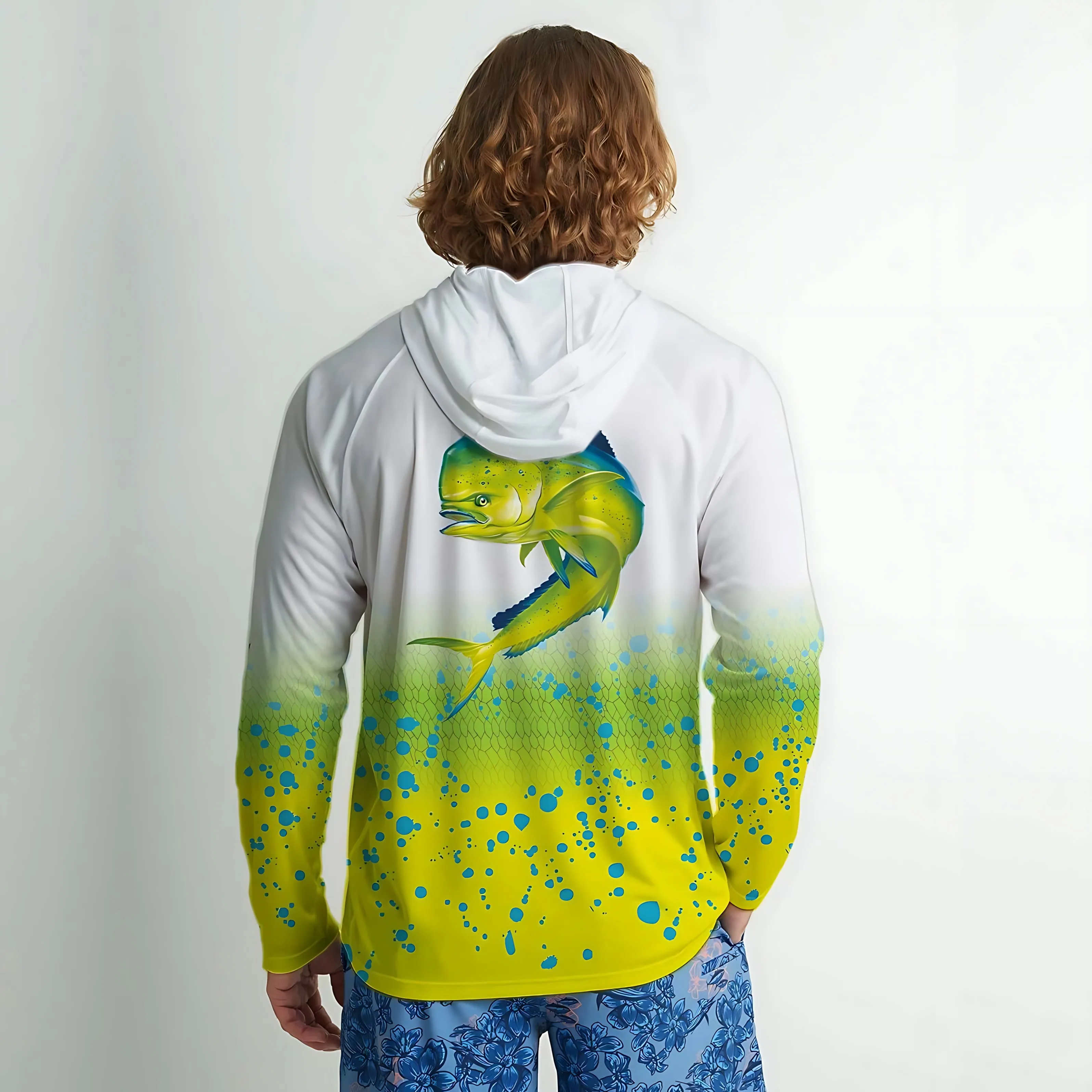 Men's long-sleeved T-shirt with sun protection hooded jacket protective mask one-piece outdoor long-sleeved cap shirt