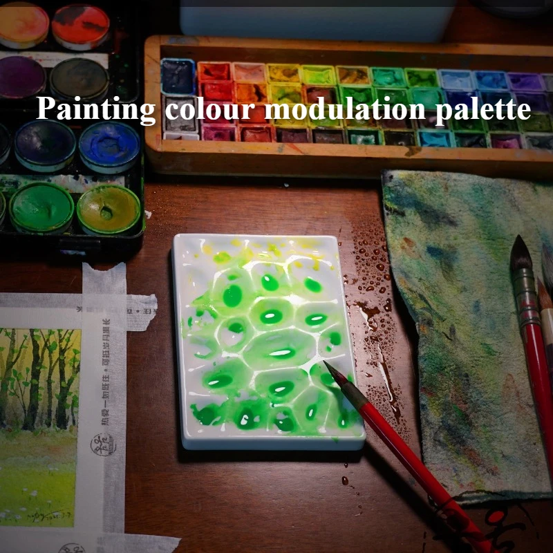 Watercolor Chinese Painting Rectangular Palette Art College Students' Drawing Studio Painting Sketching Ceramic Mixing Palette