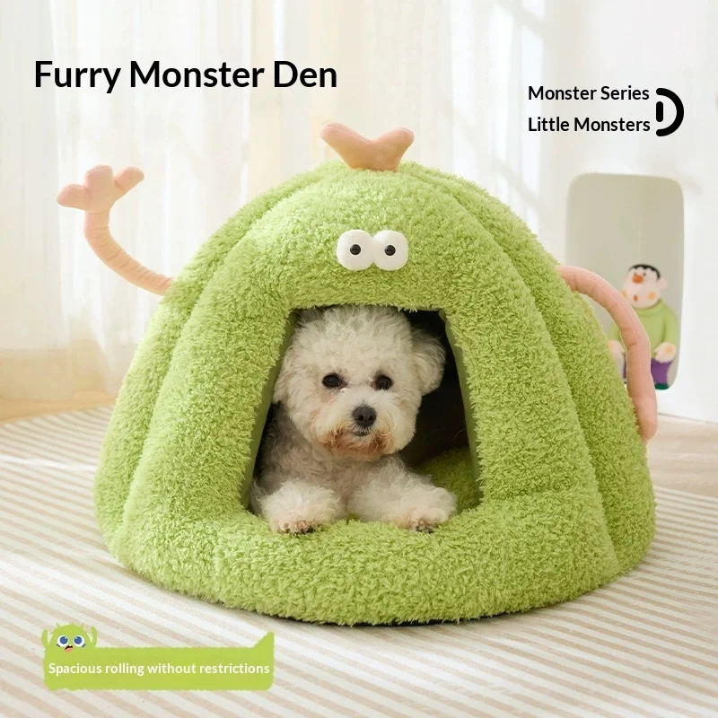 سرير كهف شتوي دافئ للقطط شبه مغلق سرير قطط دافئ مريح من القطيفة مع وسادة شيربا قابلة للإزالة قاعدة مقاومة للماء #1