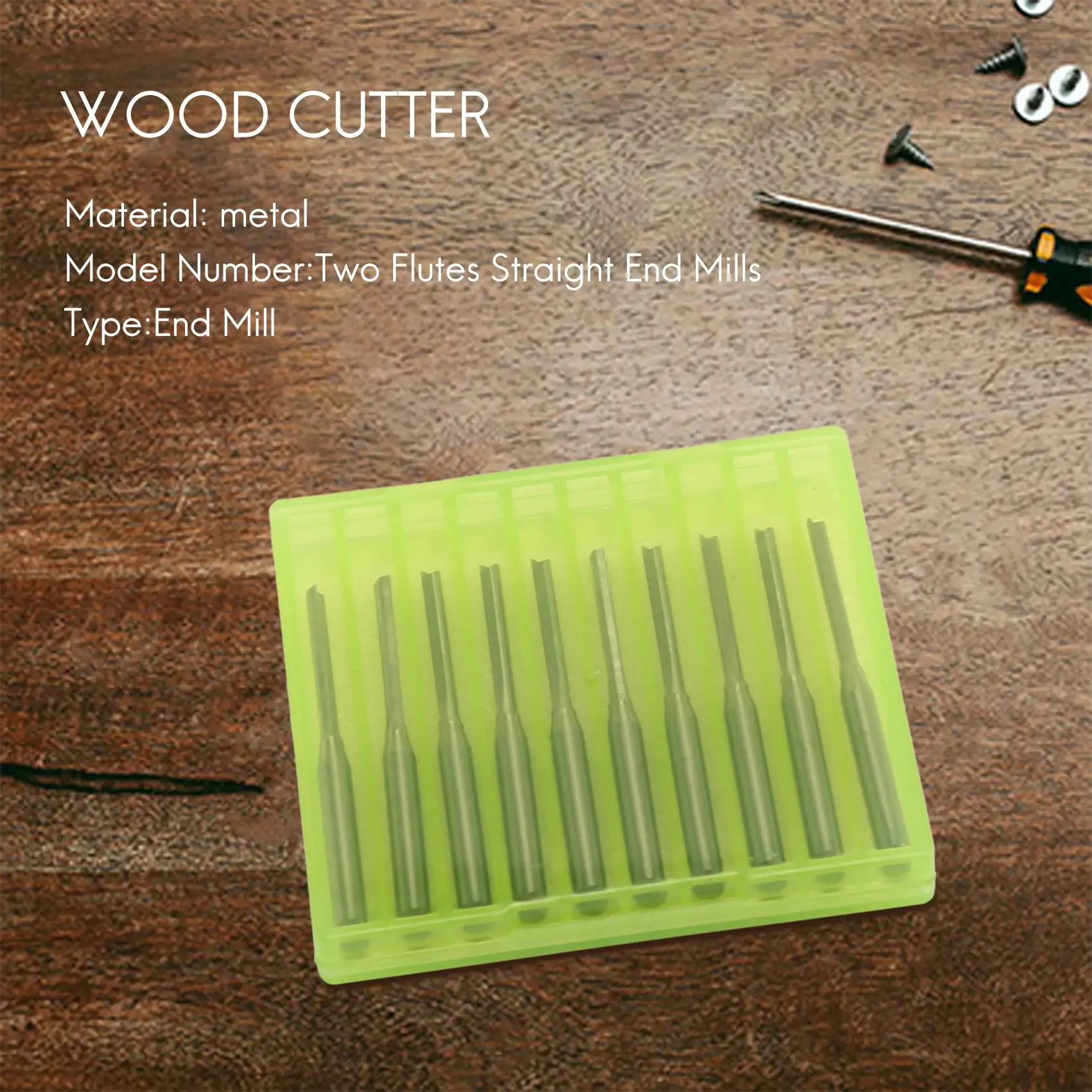 10 Pcs Two Flutes Straight End Mills Straight Slot Bit Wood Cutter Two Double Flute Bits 3.175X2X17Mm for CNC Router