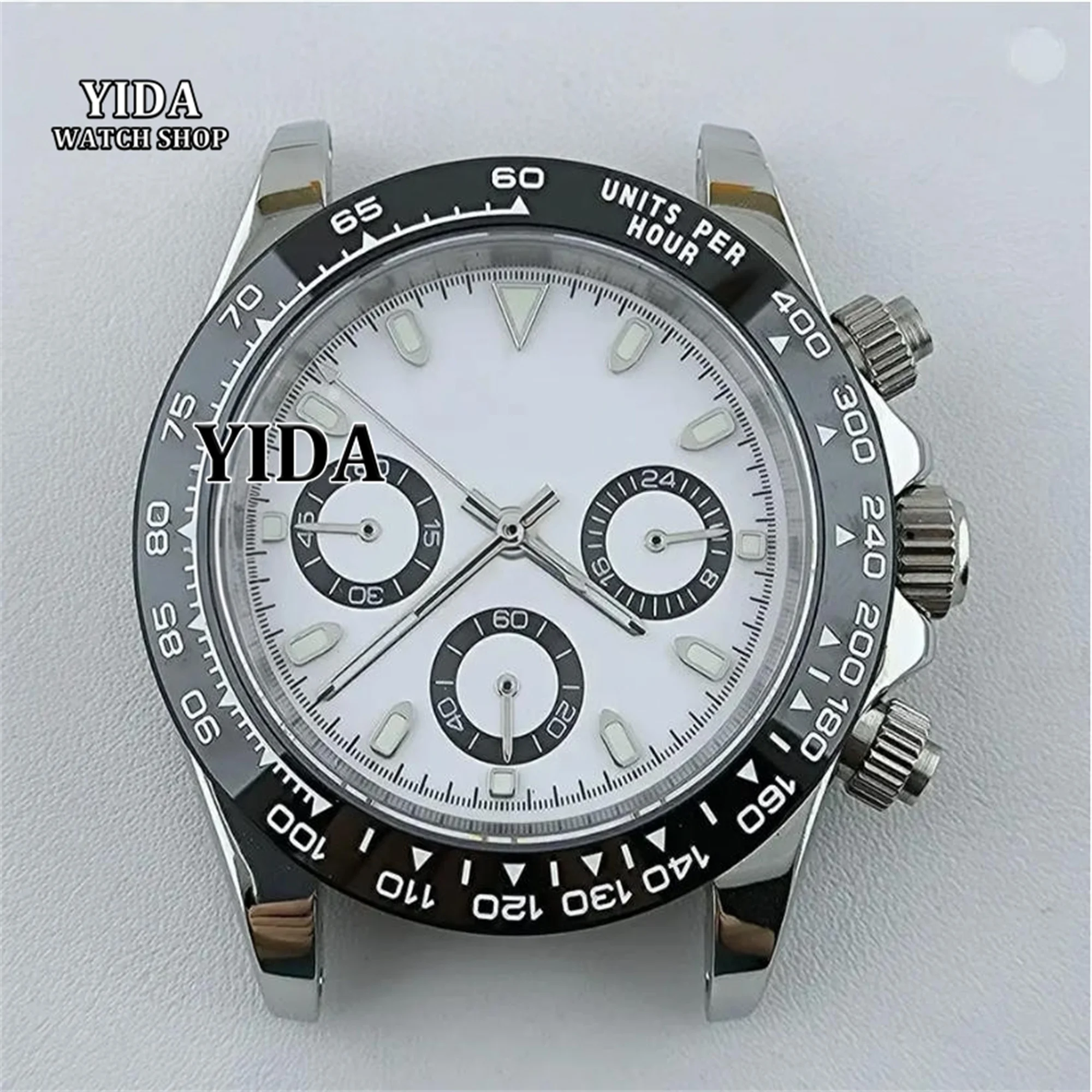 

39mm VK63 Case Panda Dial Hands Solid Steel Bracelet Waterproof for Daytona VK63 Movement Chronograph Men Waterproof Watch Parts
