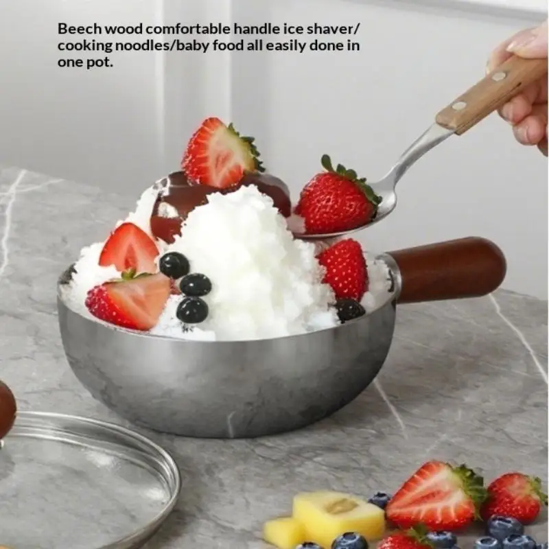 17cm Stainless Steel Pot with Walnut Handle, Single-Serve Bowl for Fruit Salad, Yogurt & Breakfast, Restaurant Quality view 2