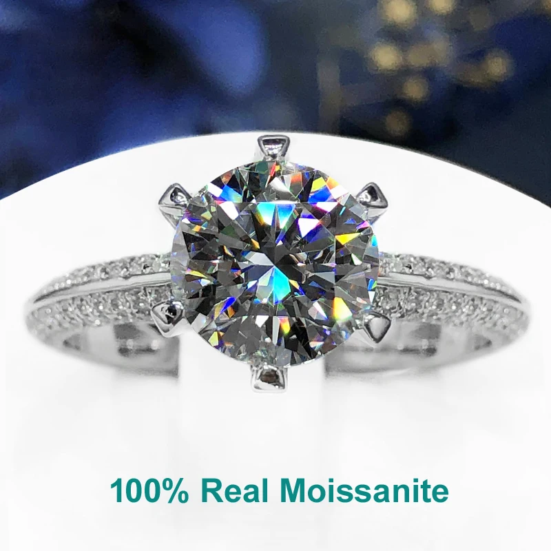 Real Moissanite Rings 2ct 925 Sterling Silver Brilliant Cut D VVS1 Lab Diamond Band Engagement Wedding Ring Jewelry For Women