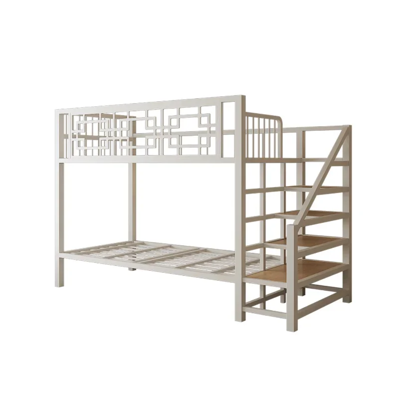 Elevated bed wrought iron loft space-saving bed frame New Chinese light luxury small apartment duplex second floor bed