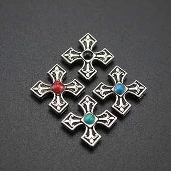 22mm Turquoise Cross หนังตกแต่งหัวเข็มขัด Conchos ปุ่มหนังหัตถกรรมสินค้าสกรูกลับ DIY Leathercraft อุปกรณ์เสริม