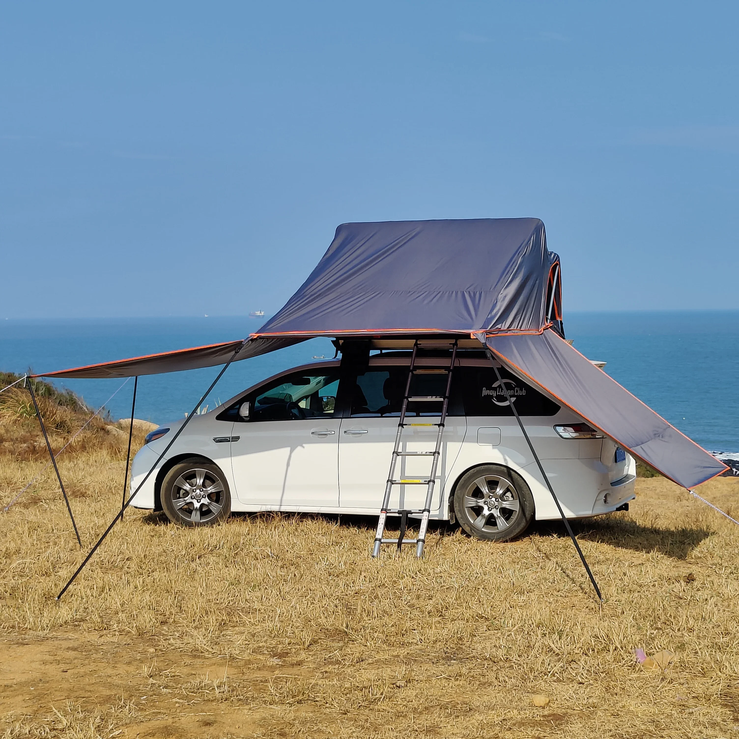 Double layers waterproof quick opening folding rooftop tent 180 degree awning for cars