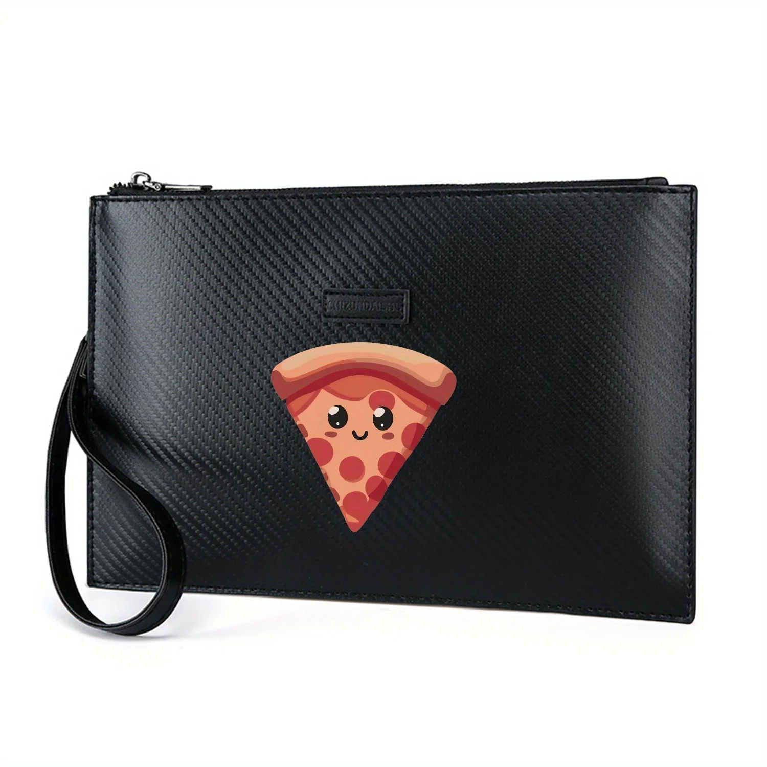 Cute pizza slice smiling pepperoni Elegant Printed PU Men's Handbag Fashionable and Practical for Everyday Carry