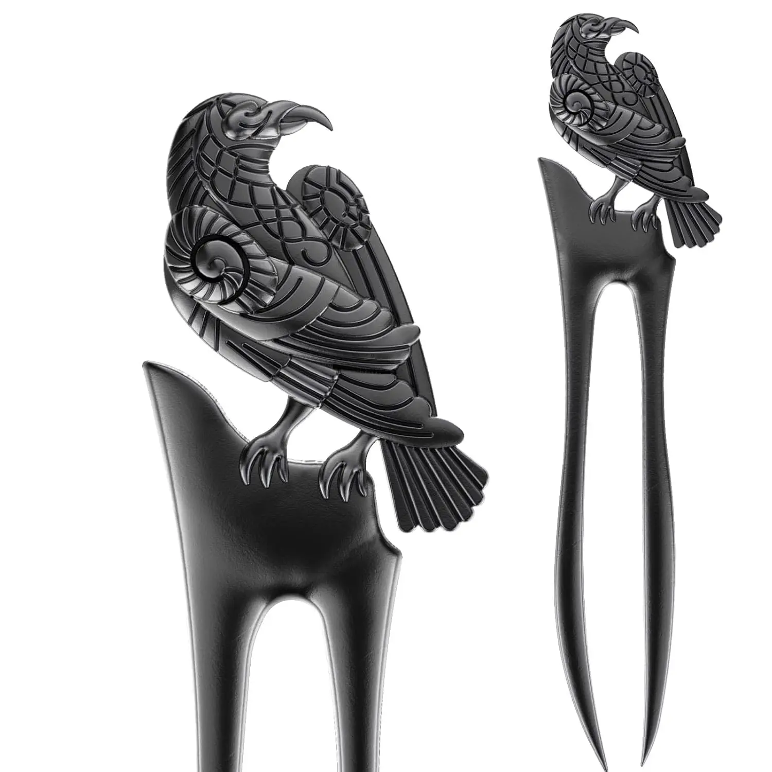 

2-Pack U-Shaped Viking Raven Hair Forks, French Styling Pins for Thick Hair, Renaissance Festival Accessories