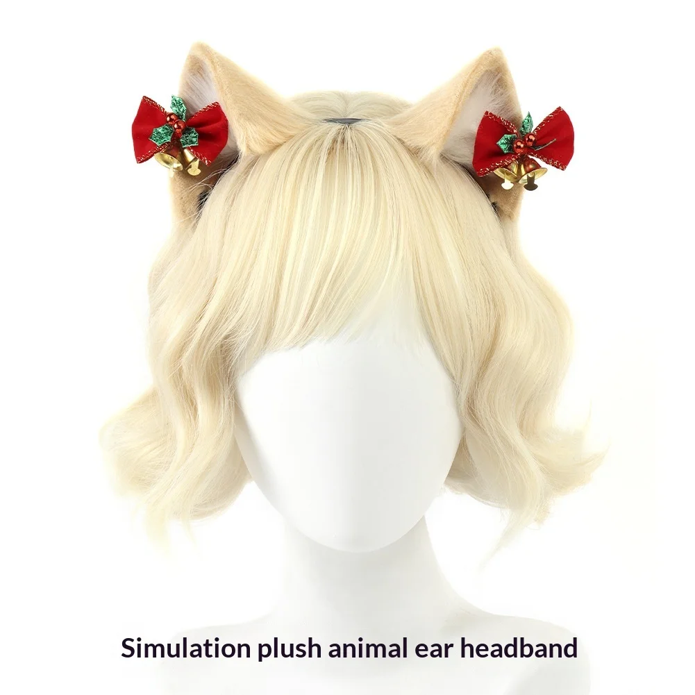 

Plush Cat Ears Headband Christmas Lolita Realistic Beast Ears Cute Bell Bow Christmas Hair Accessory Hair Decoration