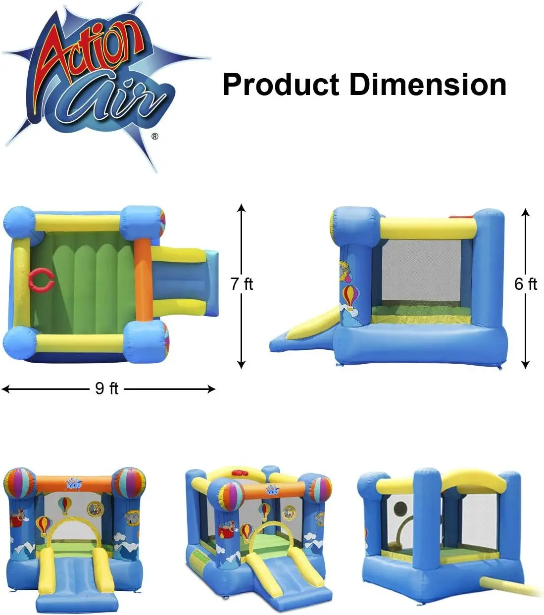 AIR Bounce House, Inflatable Hot Air Balloon Bouncer with Air Blower, Jumping Bouncy Castle with Slide for Outdoor and In