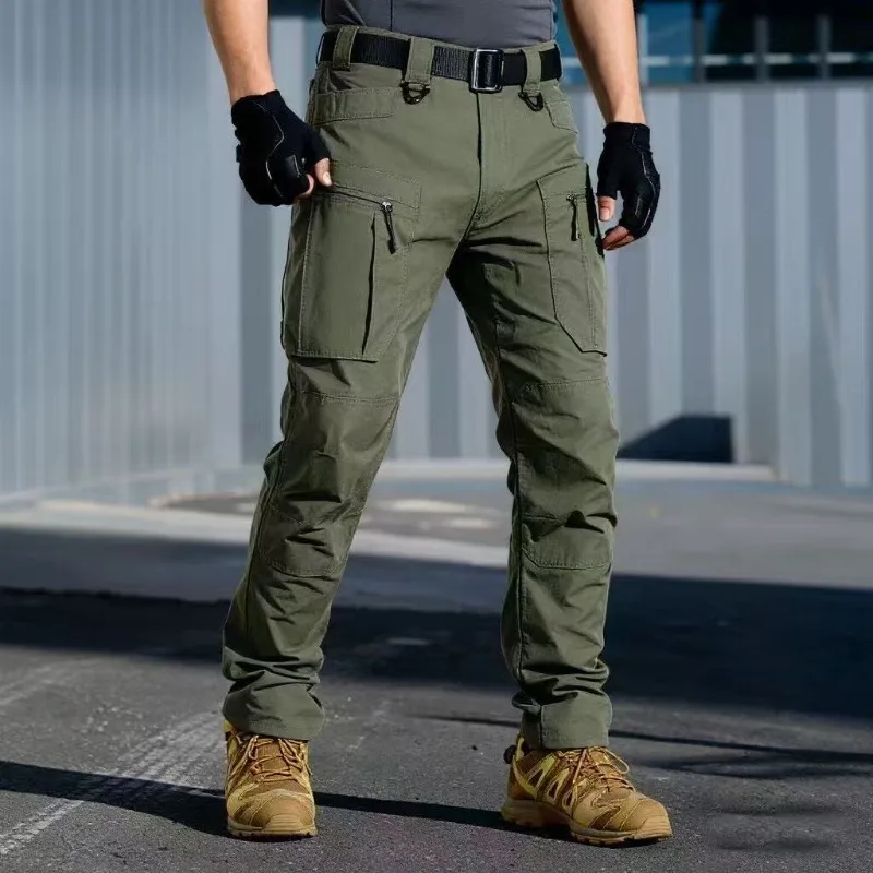 Men-Ripstop-Tactical-Cargo-Pants-Multi-Zipper-Pockets-Stretch-Straight-Work-Trousers-Wear-resistant-Outdoor-Hiking-Field-Combat