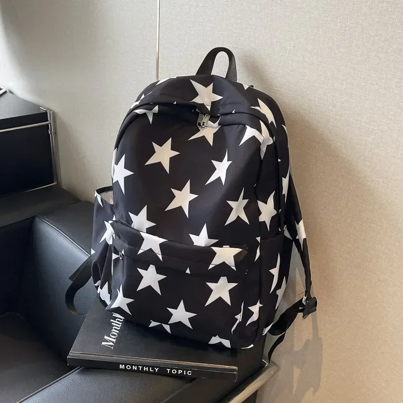 Star Pattern Print Fashion Nylon School Bag zaini con cerniera solida ad alta capacità 2024 borse di vendita calde per ragazze e ragazzi Mochila