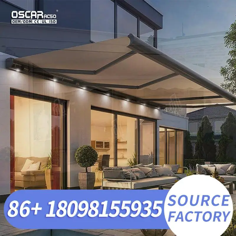 Retractable Waterproof Sunshade Canopy with LED Light Customizable PVC Roof for Restaurant Balcony in Europe US Outdoor Use Retr