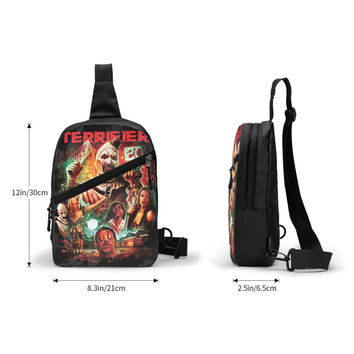 Benutzer definierte Horrorfilm Terrifier Schulter taschen für Männer coole Halloween Clown Schulter Cross body Brust Rucksack Reise Wandern Tages rucksack